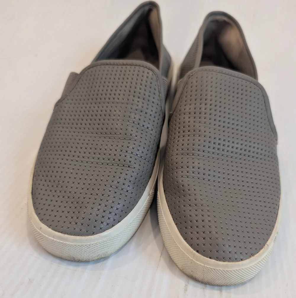 VINCE Women's Gray Perforated Leather Slip-On Shoes Sneakers Size 6.5